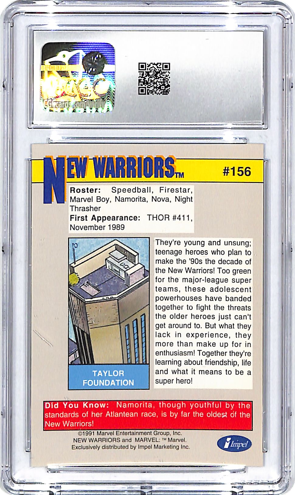 1991 Impel Marvel Universe Series New Warriors #156 Teams CGC 9.5