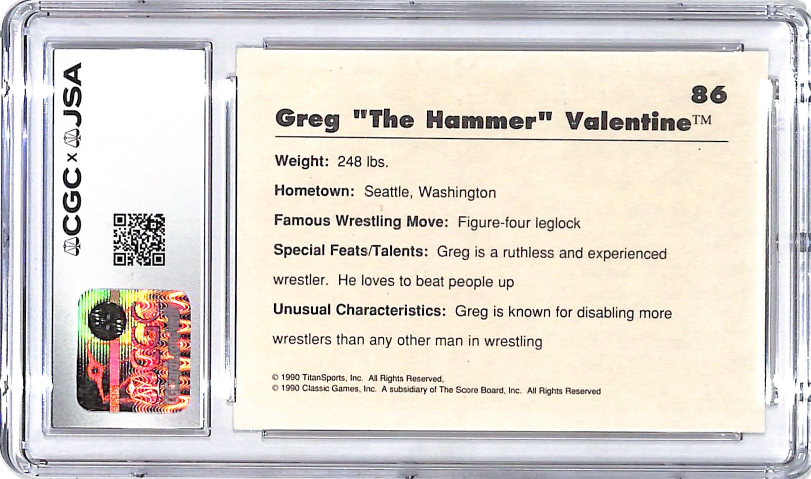 1989 Classic WWF Greg The Hammer Valentine Auto Autograph CGC JSA Authentic 9