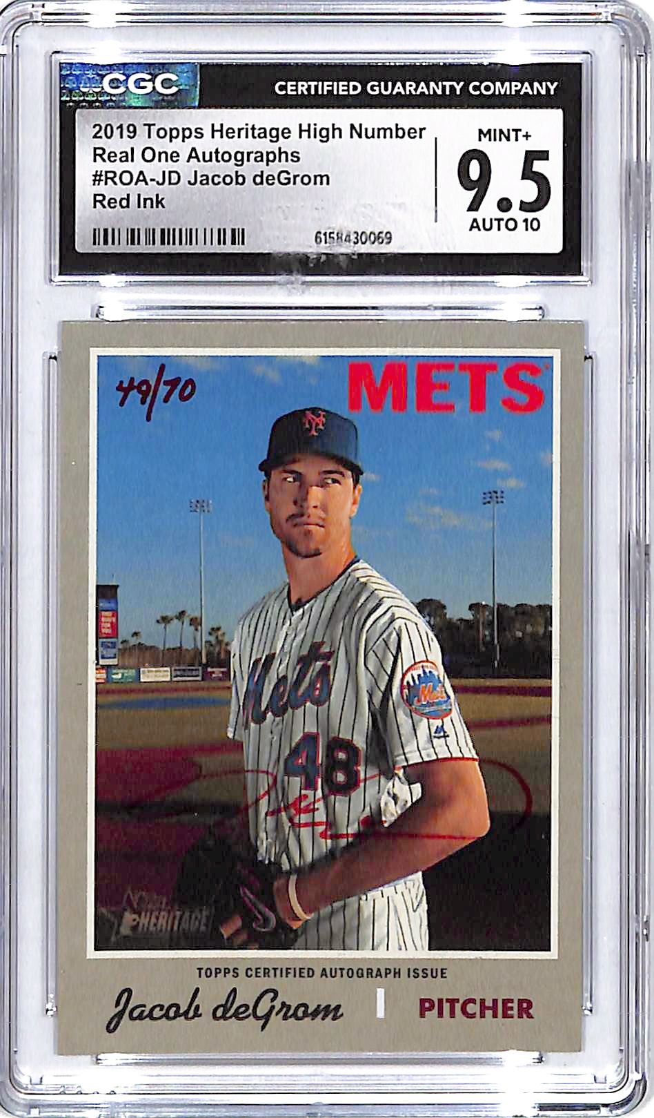 2019 Topps Heritage High Number Jacob DeGram Auto Autograph Red Ink CGC 9.5 /70 Mets