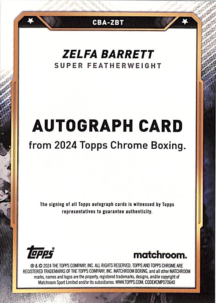 2024 Topps Chrome Boxing Zelfa Barrett Auto Autograph Refractor