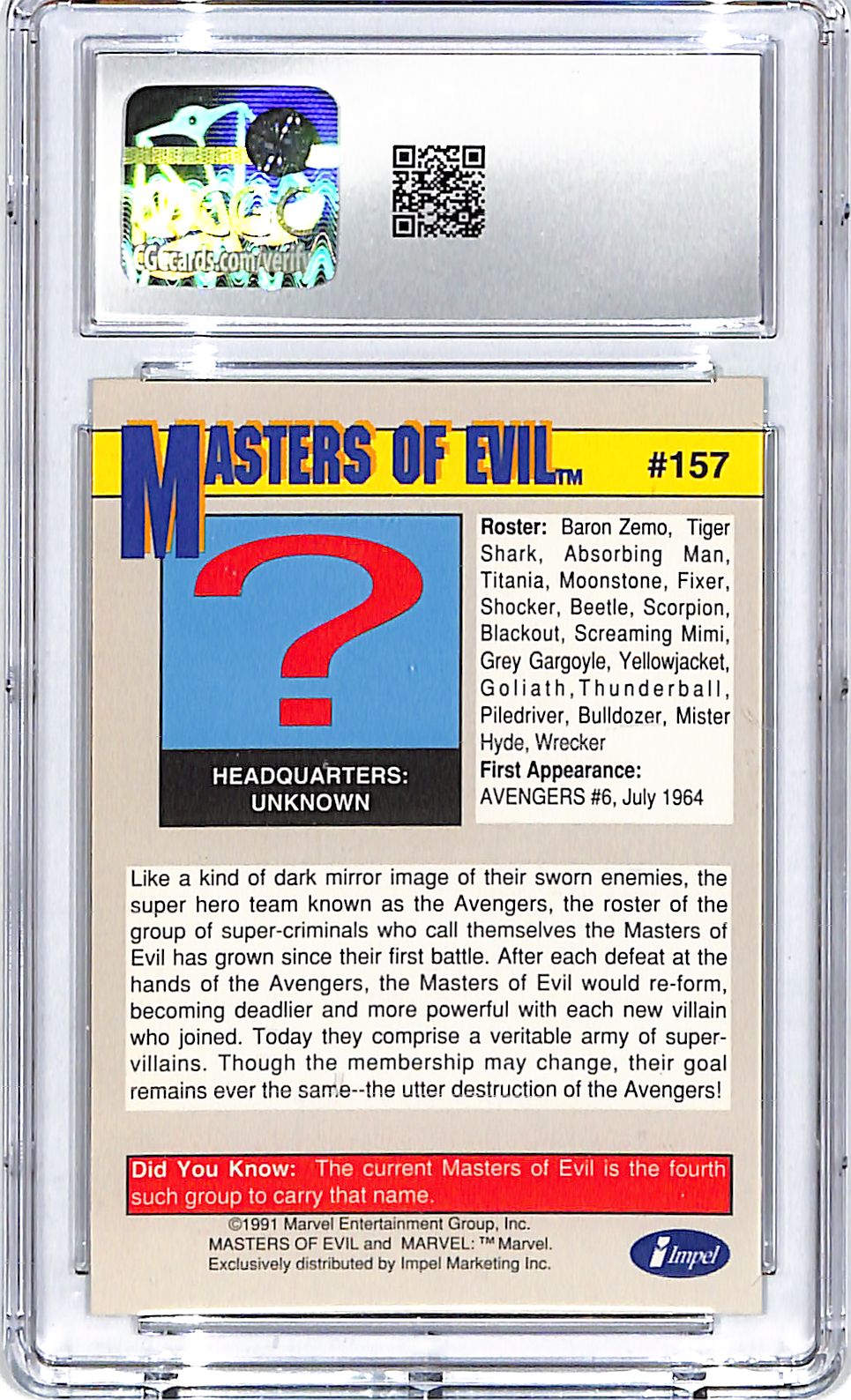 1991 Impel Marvel Universe Series Masters of Evil Teams #157 CGC 9.5