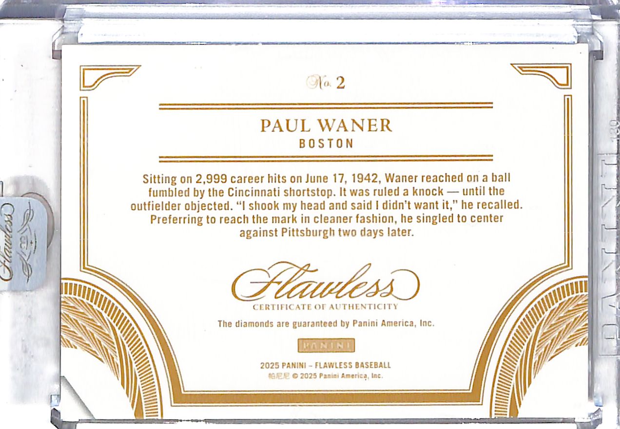 2025 Flawless Baseball Paul Waner 3000 Hit Club Triple Diamond /25 Red Sox