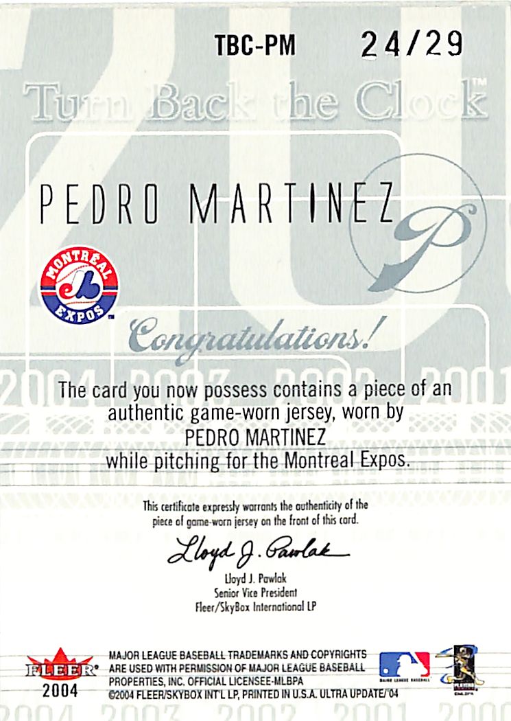 2004 Fleer Ultra Pedro Martinez Turn Back the Clock Game Used Patch /50 Expos
