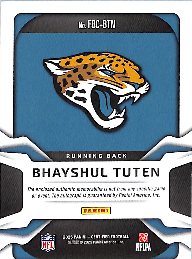 2025 Certified Bhayshul Tuten Auto Autograph Rookie RC Patch Jersey Pink /299 Jaguars RPA