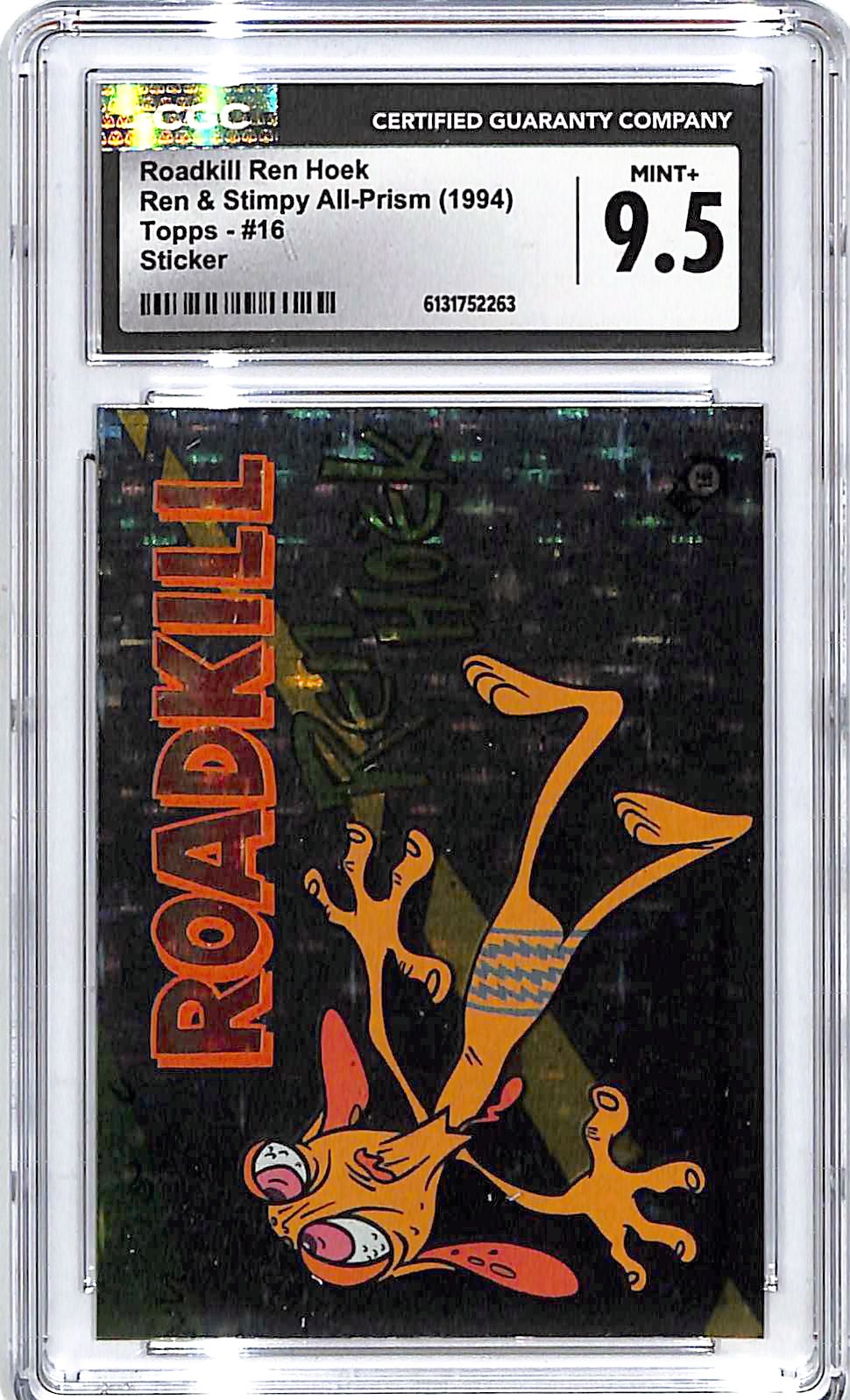 1994 Topps Ren & Stimpy All Prism Roadkill Ren Hoek Sticker #16 CGC 9.5