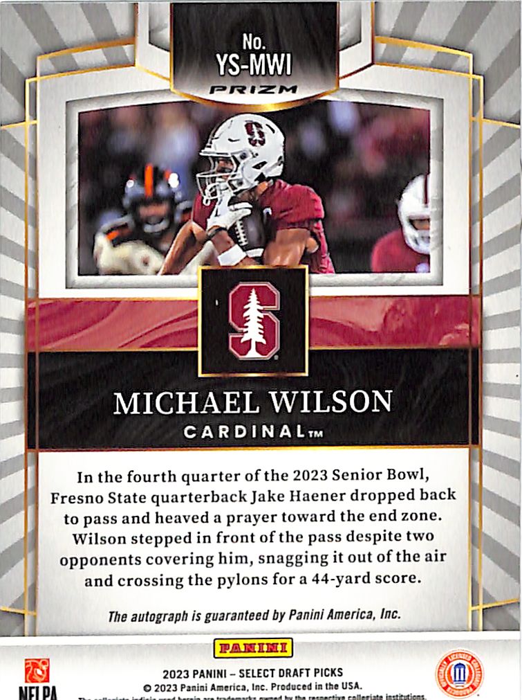 2023 Select Draft Picks Michael Wilson Auto Autograph Youth Explosion Silver Stanford