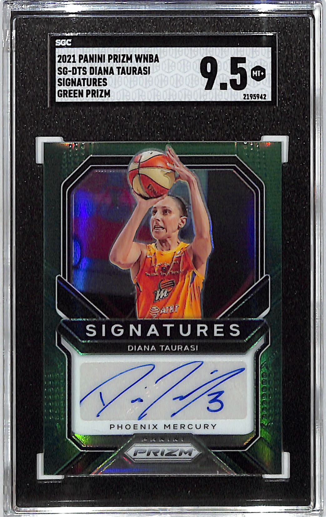 2021 Prizm WNBA Diana Taurasi Auto Autograph Green Signatures SGC 9.5 Mercury