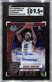2024-25 Bowman Chrome University Raven Johnson Auto Autograph Rookie Orange Reptilian /25 SGC 9.5