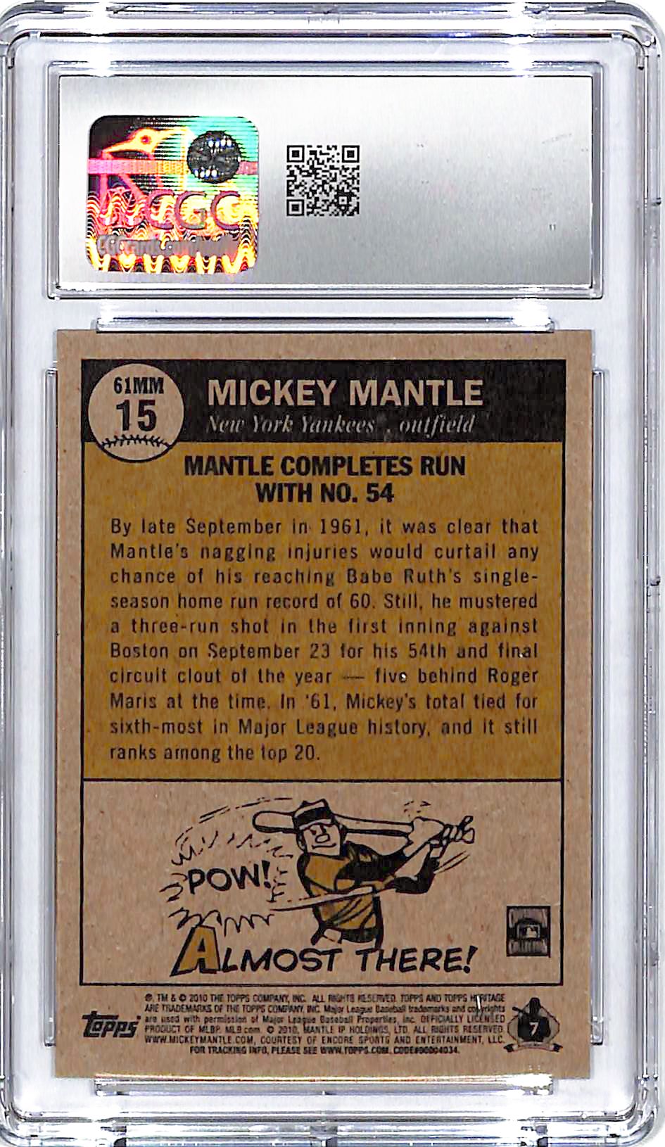2010 Topps Heritage Micky Mantle Chase 61 CGC 10 Yankees