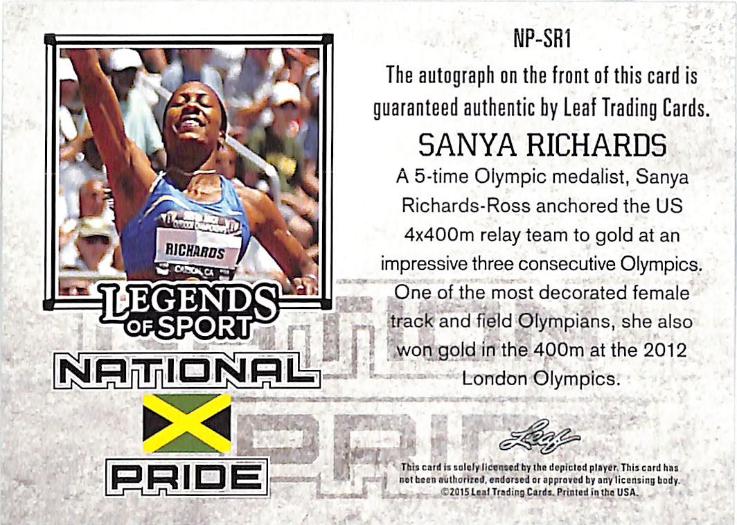 2015 Leaf Legends of Sport Sanya Richards Auto Autograph National Pride Green /5
