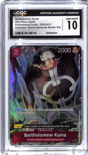 One Piece Promotional Cards Seven Warlords OP05 Bartholomew Kuma 011 CGC 10