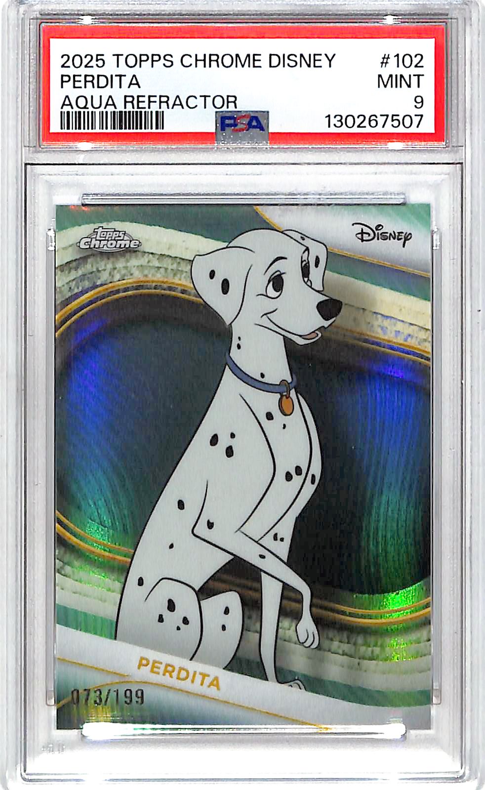 2025 Topps Chrome Disney Perdita Aqua Refractor /199 PSA 9 #012
