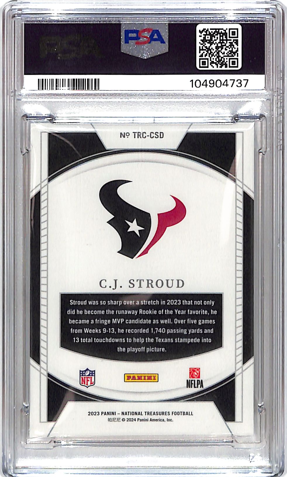 2023 National Treasures CJ Stroud Rookies Silver RC /25 PSA 10 Texans
