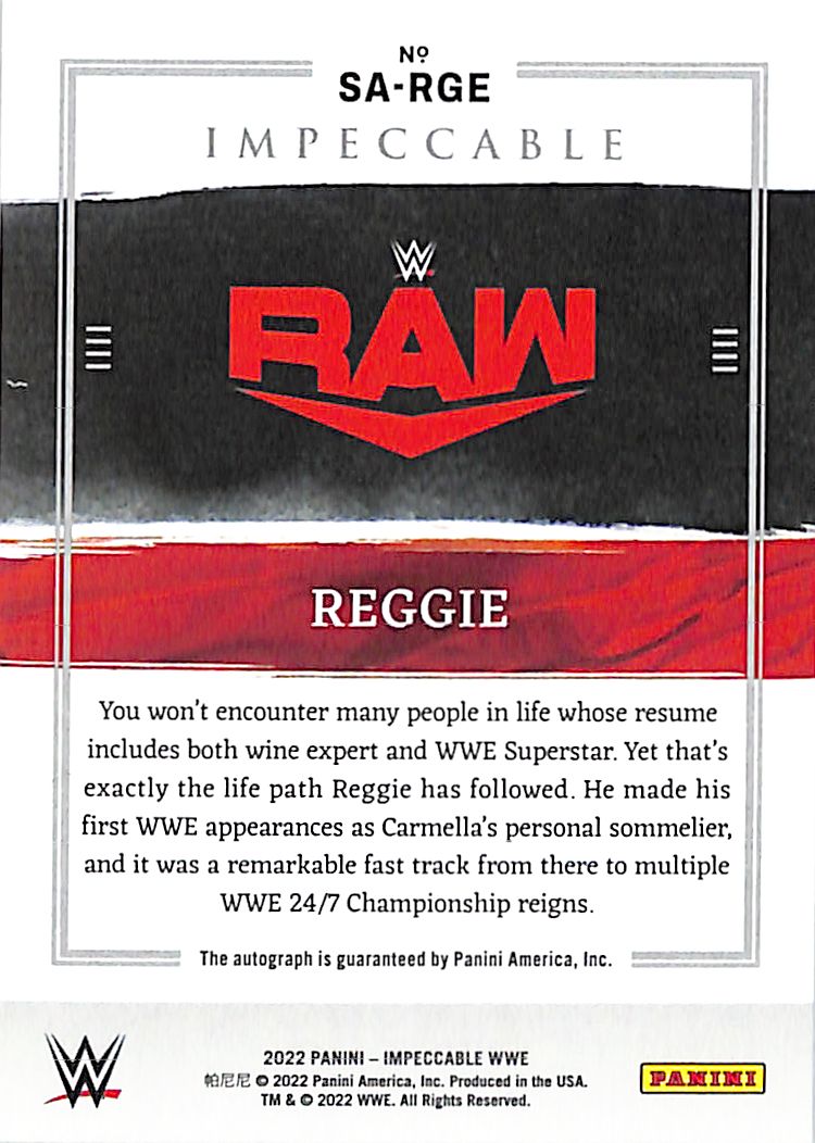 2022 Impeccable WWE Reggie Auto Autograph /25 Superstar