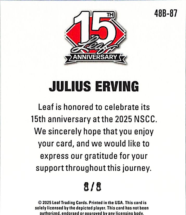 2025 Leaf 15th Anniversary Julius Erving Mini Pink lava /8 76ers