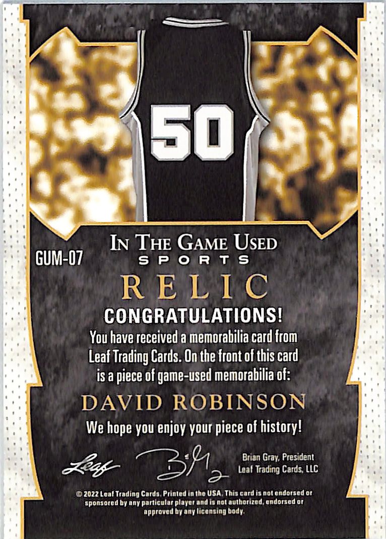 2022 Leaf In The Game Used Sports David Robinson Patch Jersey /25 Spurs