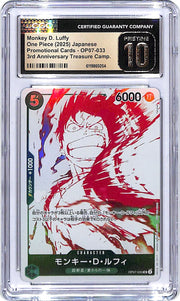 One Piece Japanese Promotional Card 3rd Anniversary Treasure Camp OP07 Monkey D Luffy 033 CGC 10 Pristine