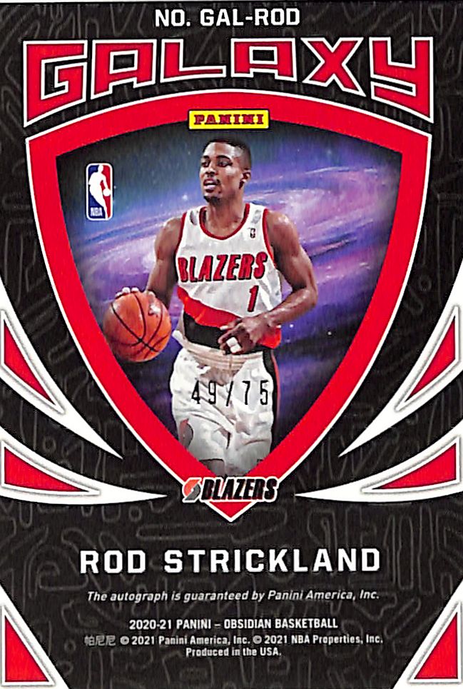 2020-21 Obsidian Rod Strickland Auto Autograph Galaxy Purple /75 Trail Blazers