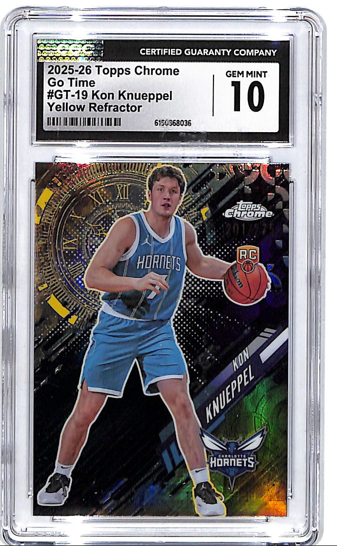 2025-26 Topps Chrome Kon Knueppel Go Time Rookie RC Yellow Refractor /275 CGC 10