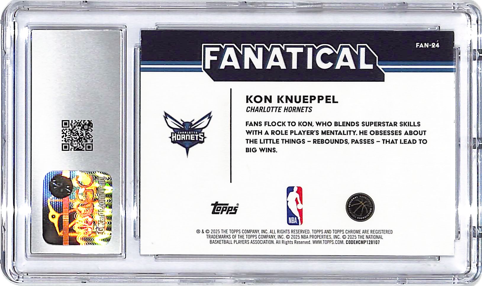 2025-26 Topps Chrome Kon Knueppel Fanatical Rookie RC CGC 10 Hornets