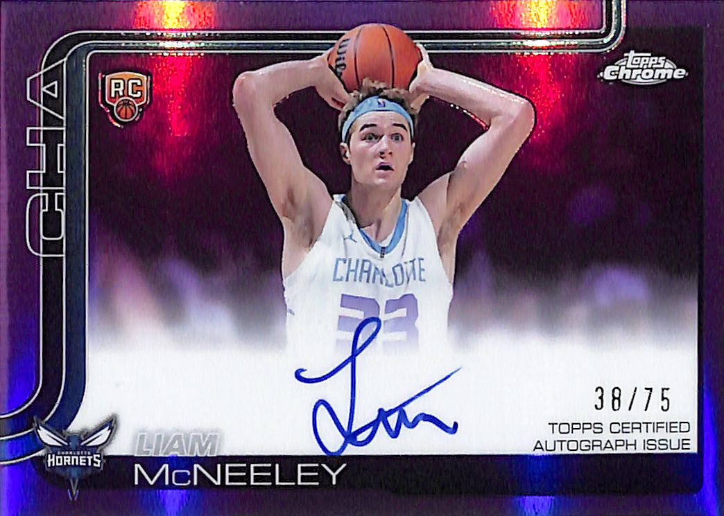 2025-26 Topps Chrome Liam McNeeley Auto Autograph Rookie RC Purple Refractor /75 Hornets