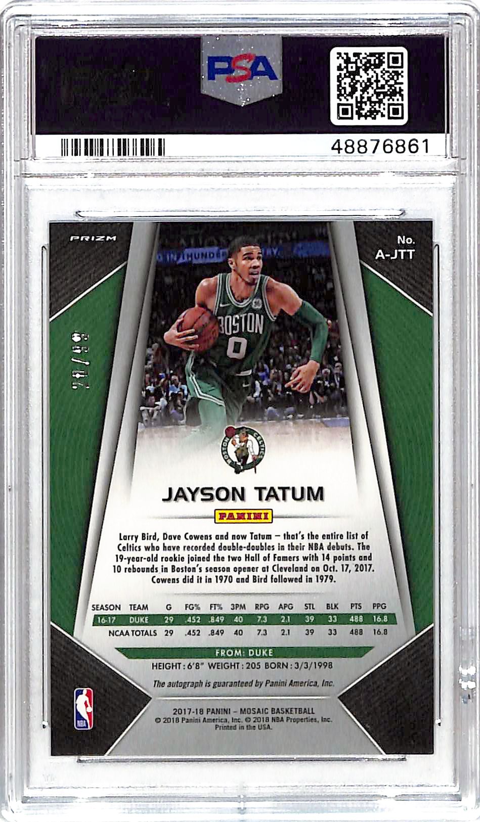 2017-18 Prizm Mosaic Jayson Tatum Auto Autograph Rookie RC /99 PSA 9 Celtics