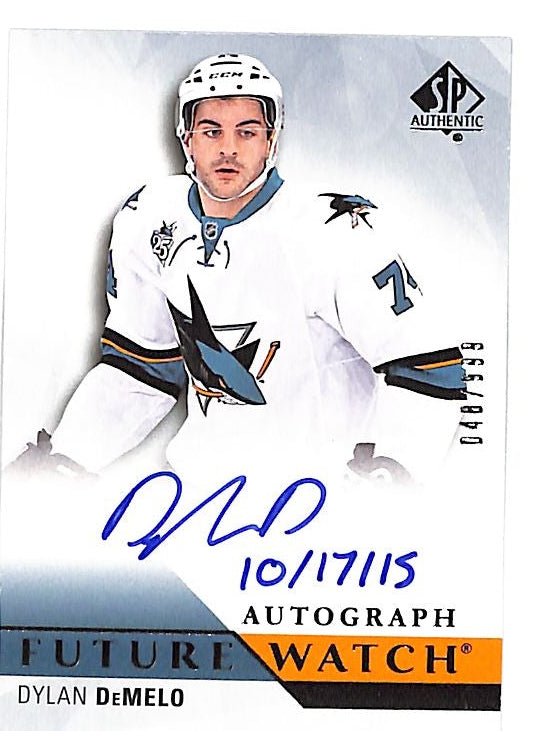 2015-16 SP Authentic Dylan DeMelo Future Watch Auto Autograph Rookie /999 Inscribed