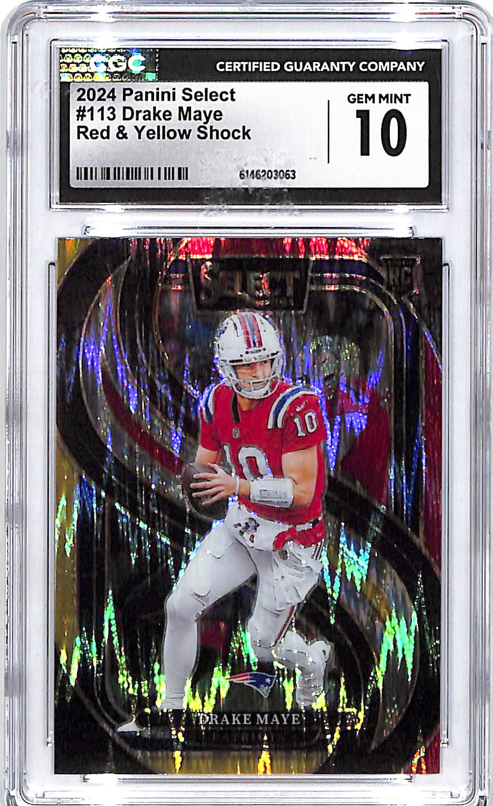 2024 Select Drake Maye Rookie RC Red Yellow Shock CGC 10 Patriots