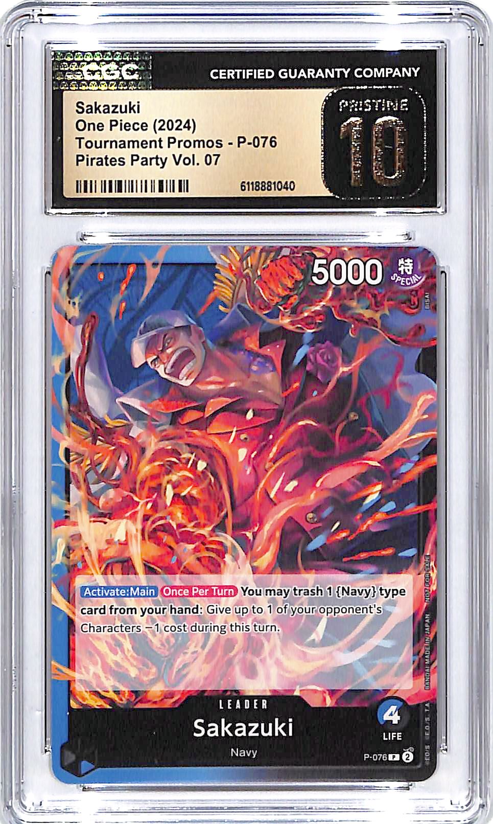 One Piece Tournament Promos Pirates Party Vol 07 Sakazuki P-076 CGC 10 Pristine