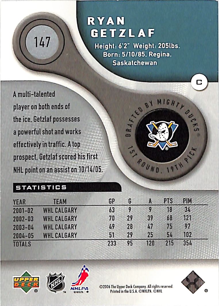 2005-06 SP Game Used Ryan Getzlaf Authentic Rookie RC /999 Ducks
