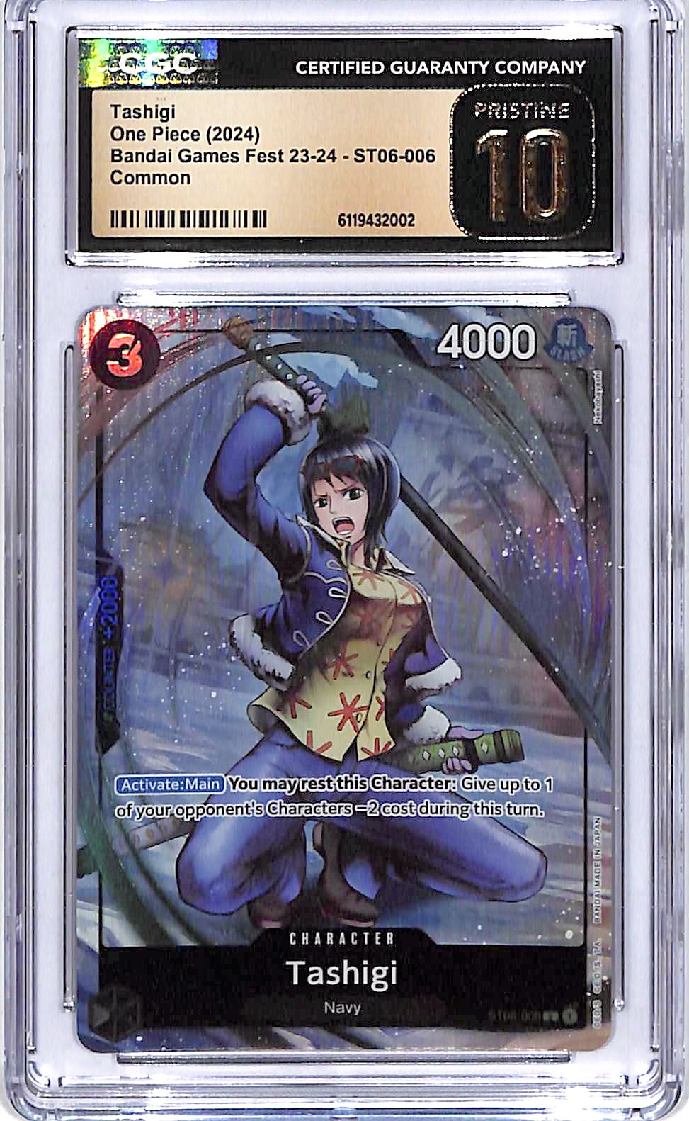 One Piece Bandai Games Fest 23-24 ST06 Tashigi 006 CGC 10 Pristine
