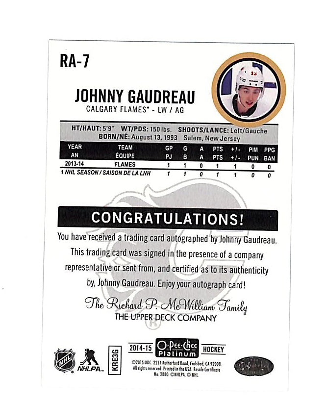 2014-15 O-Pee-Chee Platinum Johnny Gaudreau Auto Autograph Rookie RC Flames