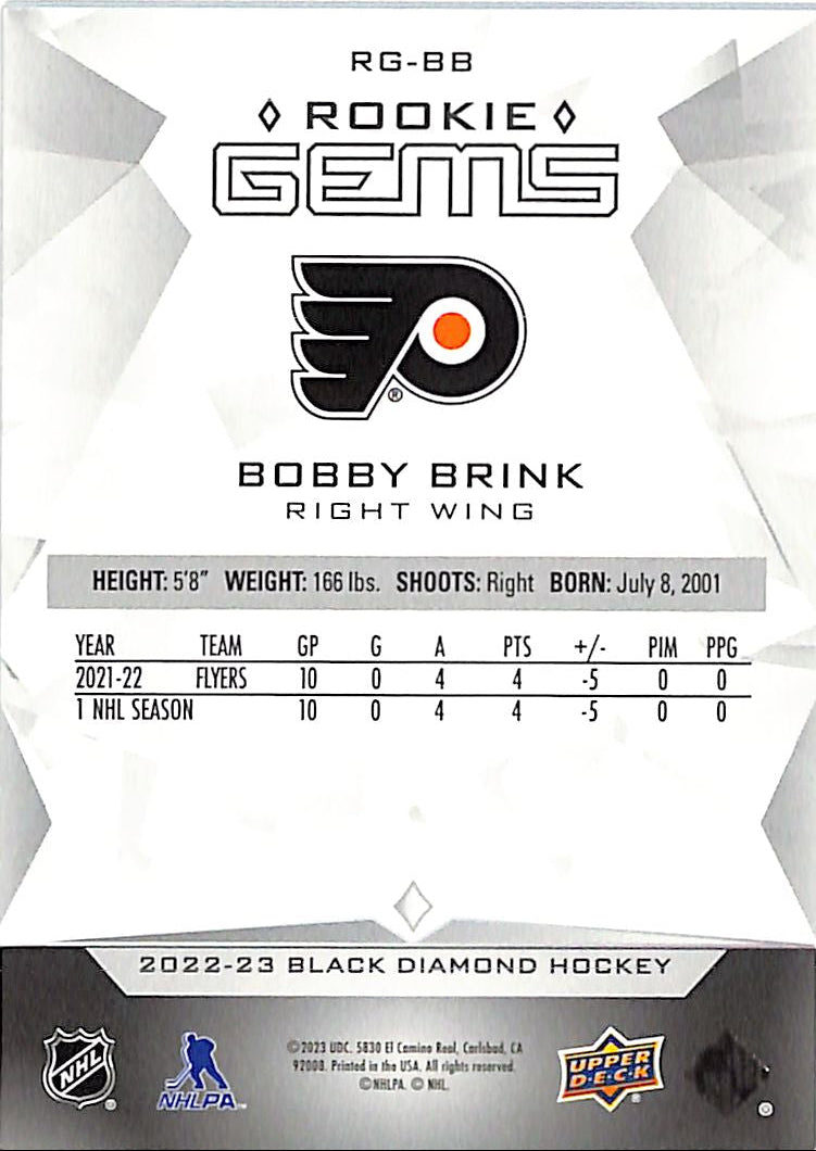 2022-23 Black Diamond Bobby Brink Rookie Gems /399 Flyers