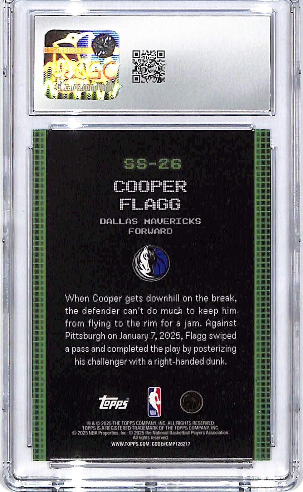 2025-26 Topps Cooper Flagg Scan & Slam Rookie RC CGC 10 Mavericks