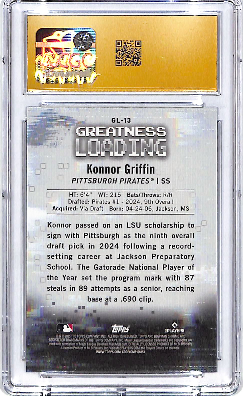2025 Bowman Chrome Konnor Griffin Greatness Loading Rookie RC CGC 10 Pristine