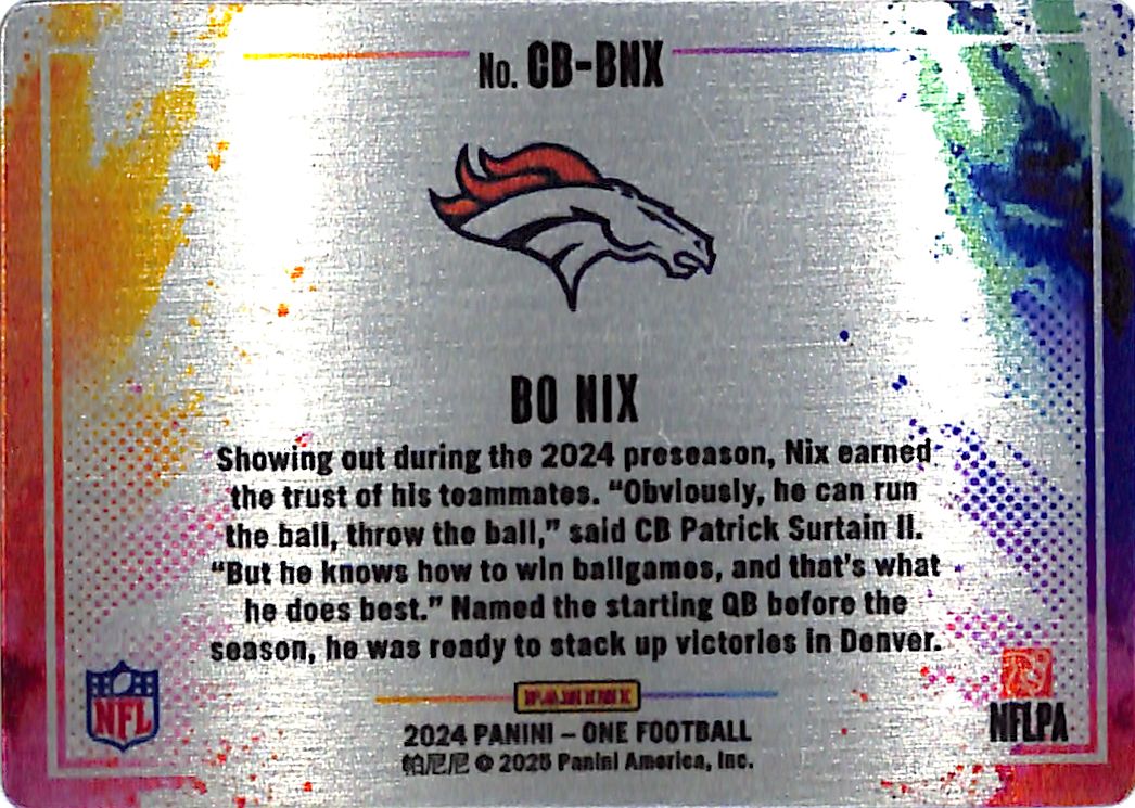 2024 Panini One Bo Nix COlor Blast Rookie RC Broncos