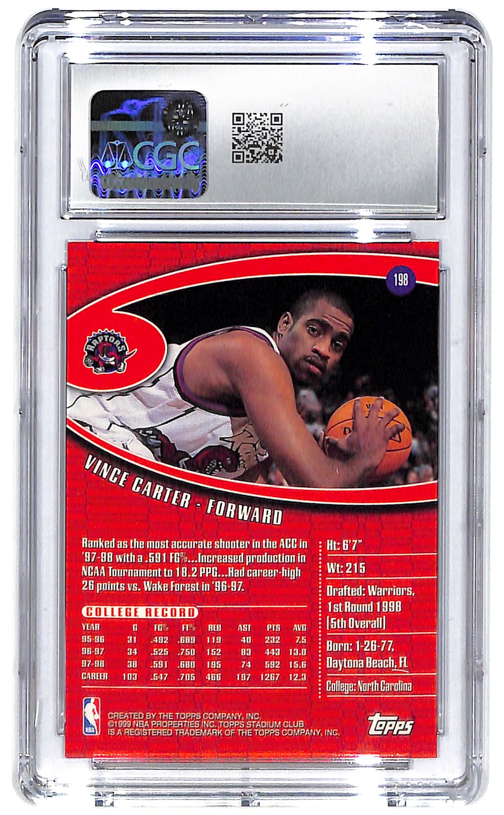 1998-99 Vince Carter Stadium Club #198 CGC Mint Plus 9.5