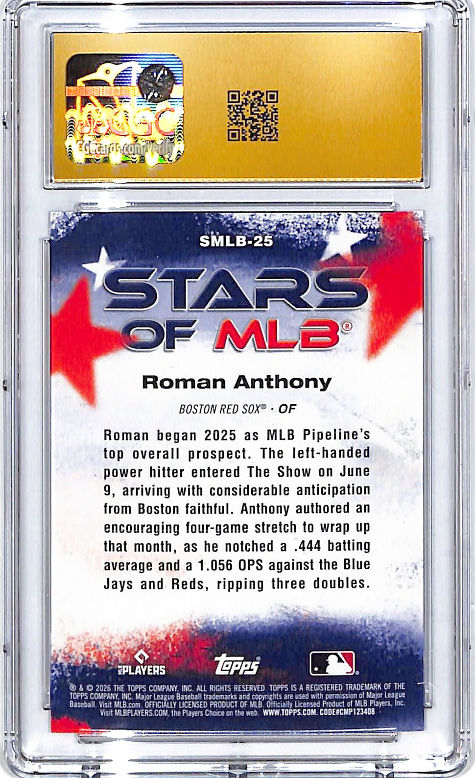 2026 Topps Roman Anthony Stars of MLB Rookie RC CGC 10 Pristine Red Sox