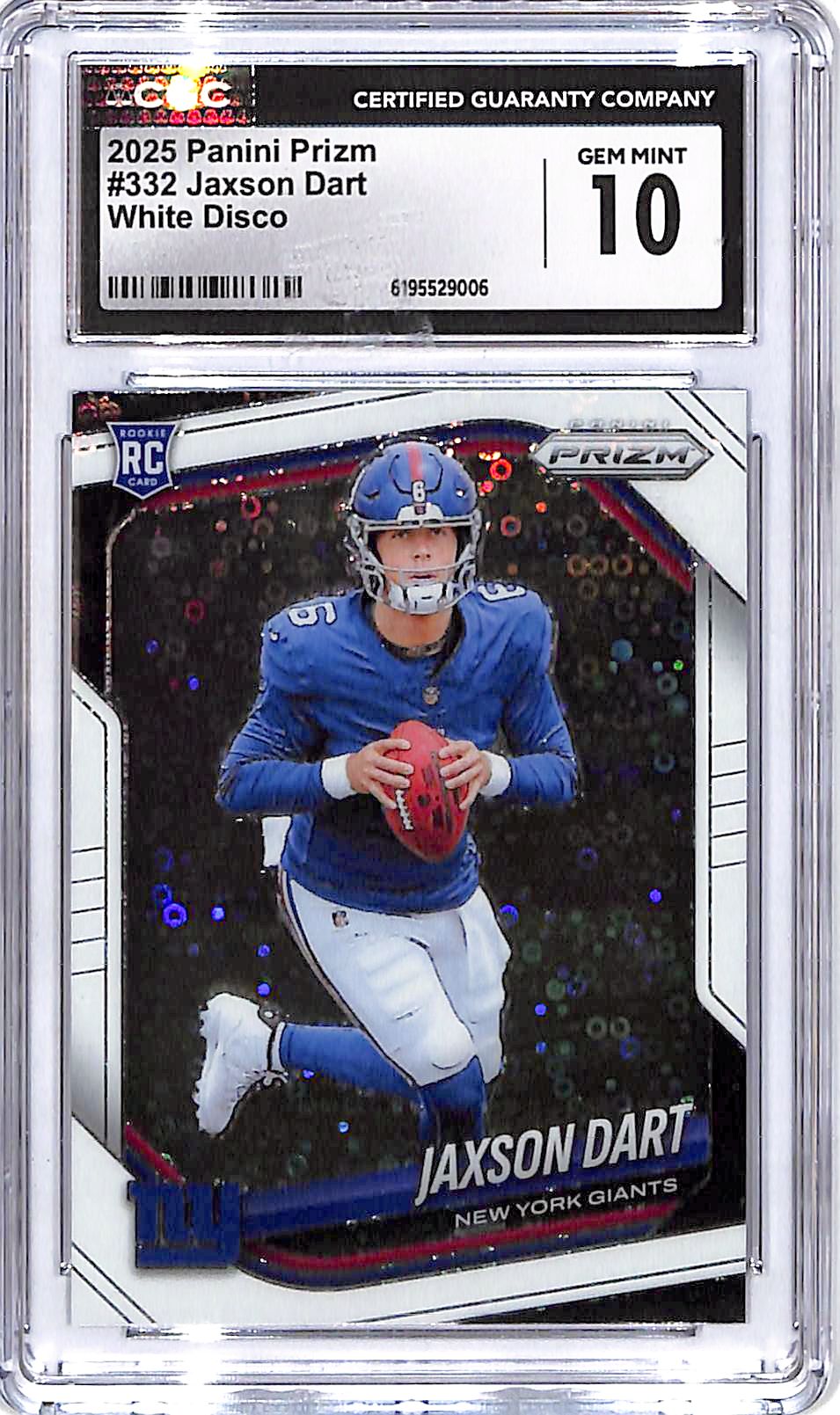 2025 Prizm Jaxson Dart Rookie RC White Disco CGC 10 Giants