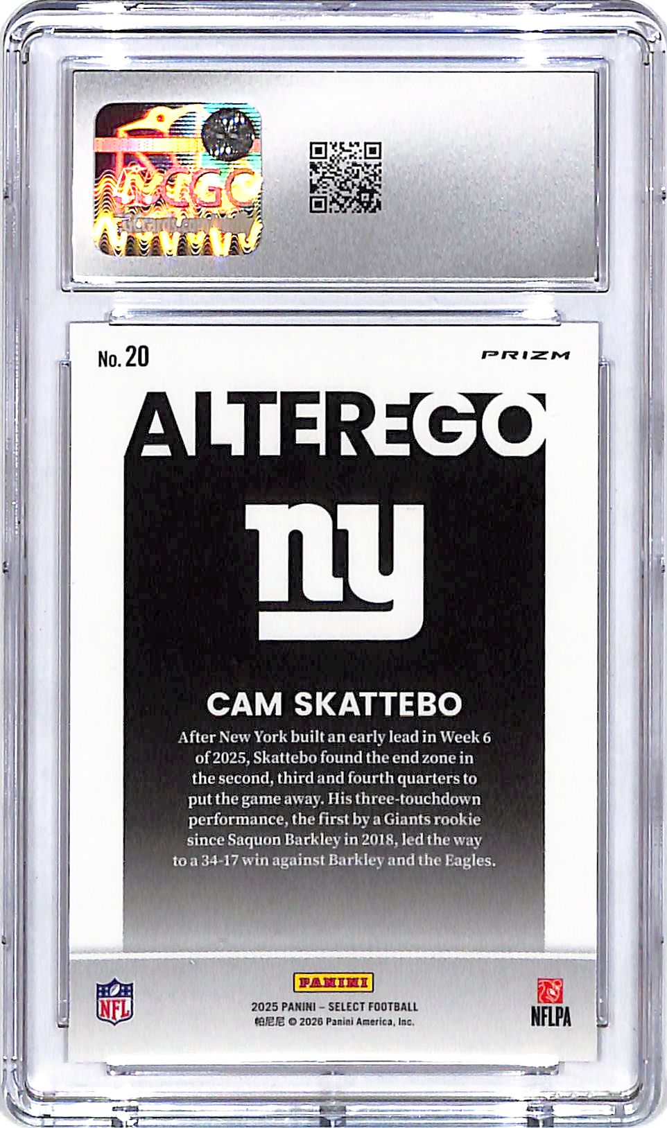 2025 Select Cam Skattebo Alter Ego Rookie RC CGC 9 Giants