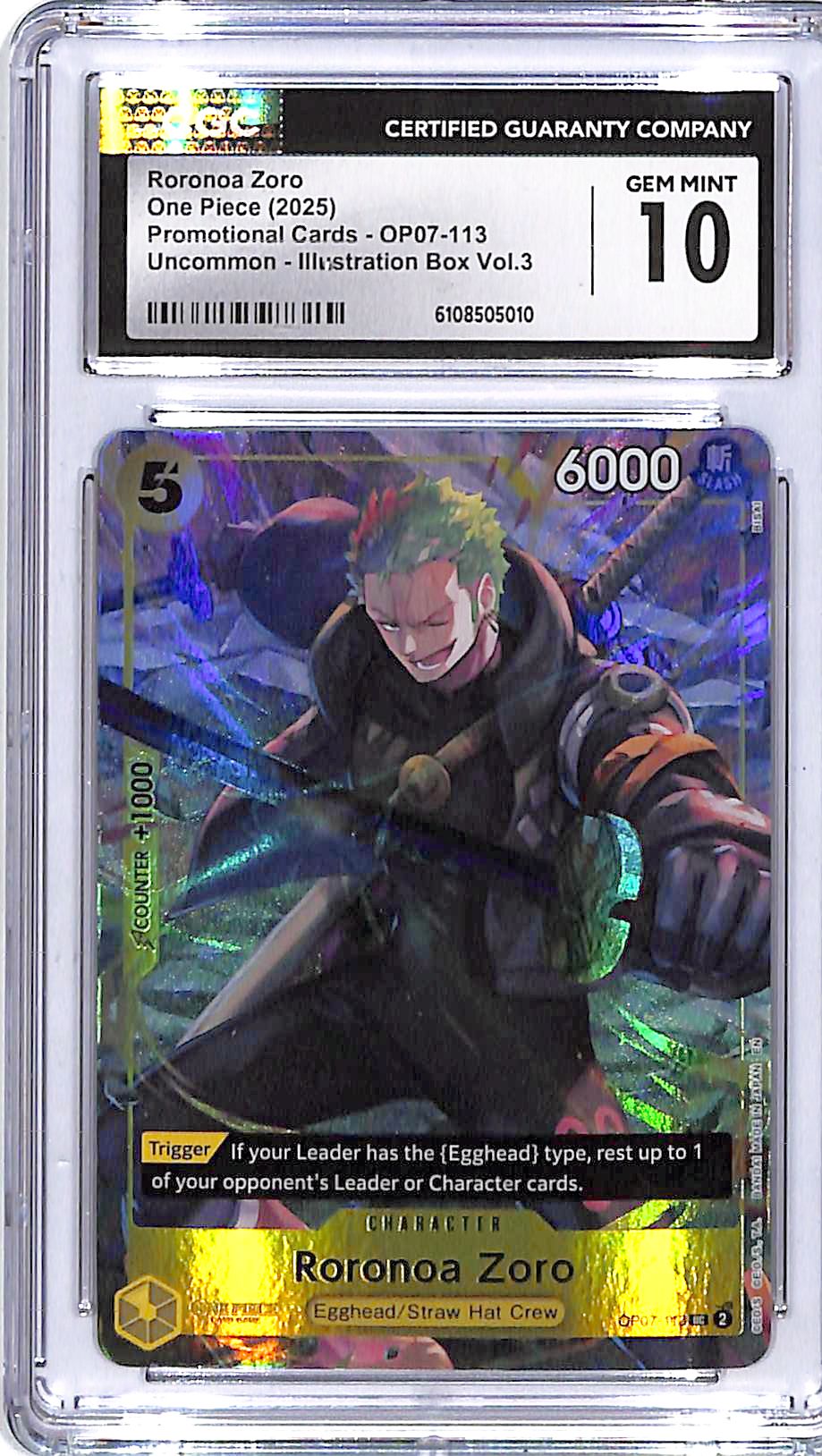 one Piece Promotional Cards Illustration Box Vol 3 OP07 Roronoa Zoro CGC 10 113