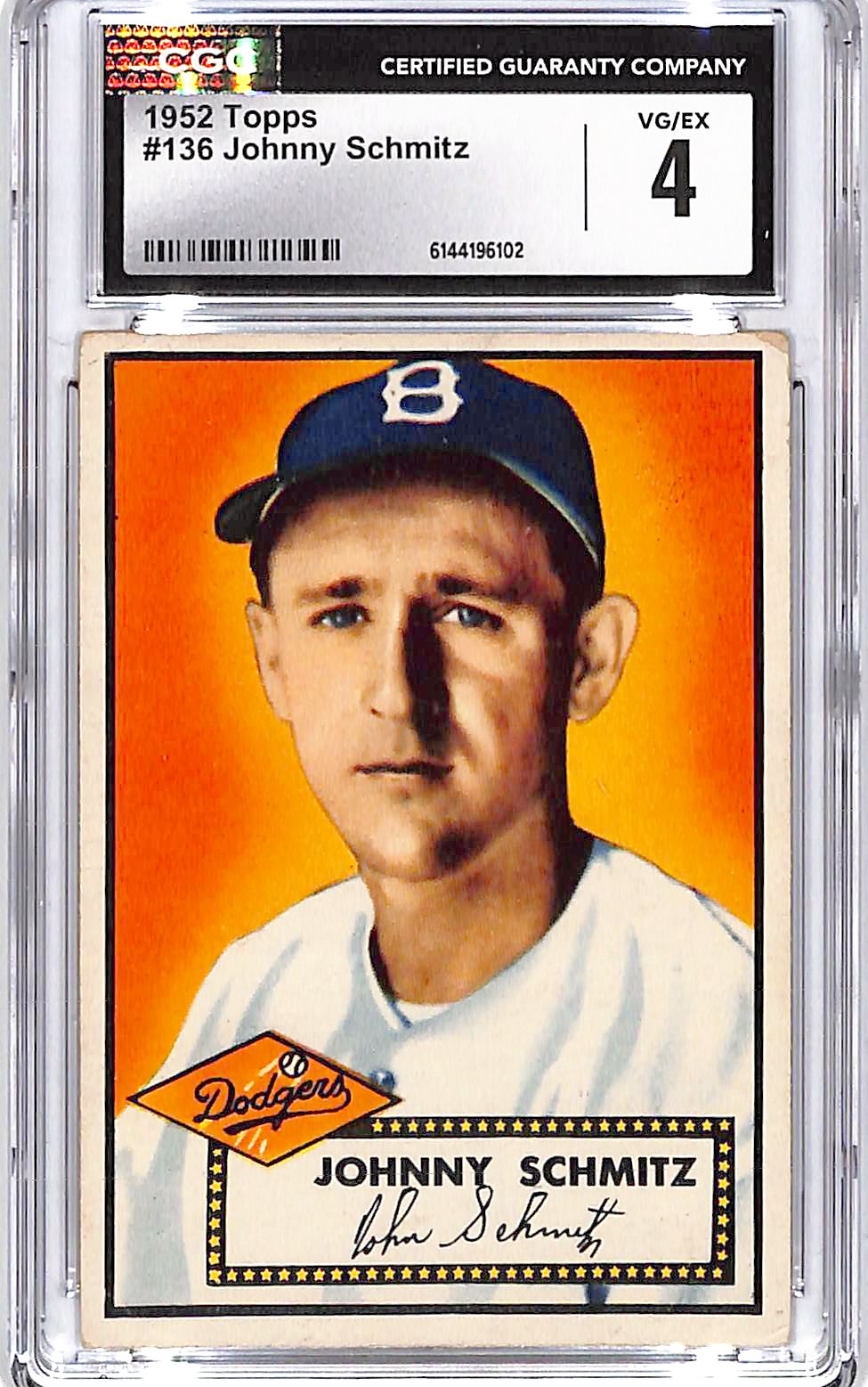 1952 Topps Johnny Schmitz #136 CGC 4 Dodgers