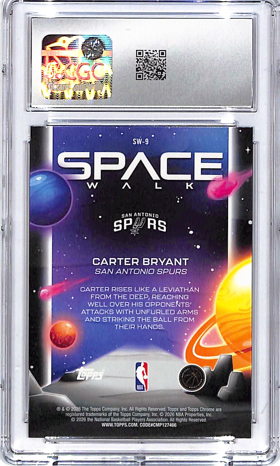 2025-26 Topps Chrome Cosmic Carter Bryant Space Walk Rookie RC CGC 10 Spurs