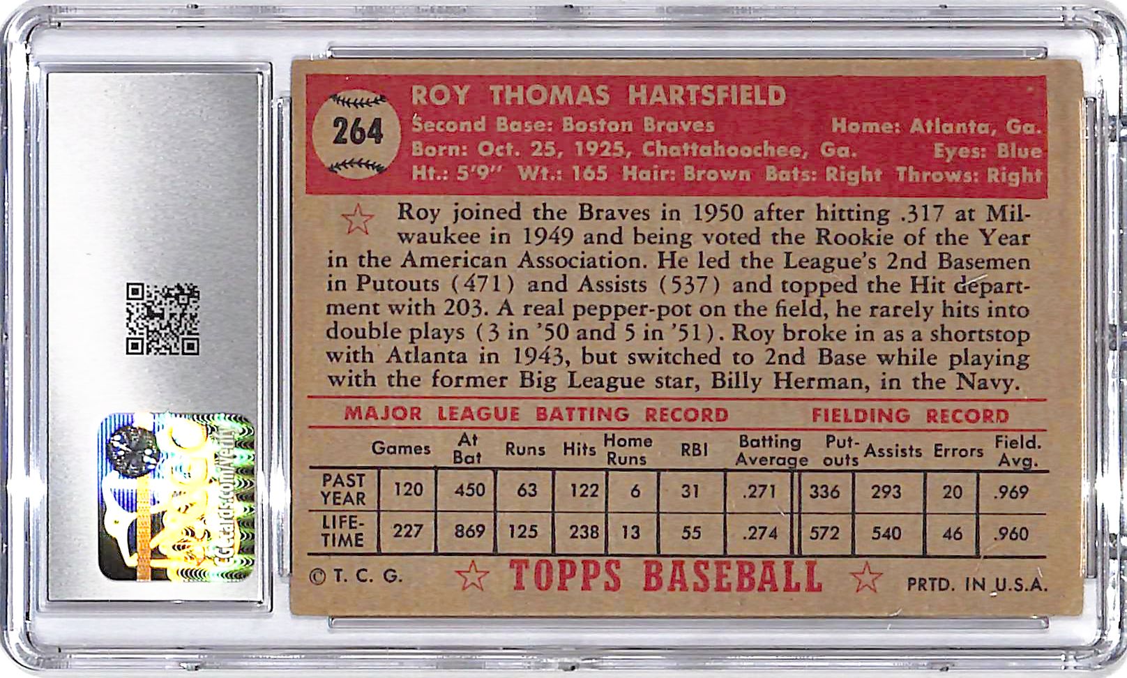 1952 Topps Roy Hartsfield #264 CGC 4.5 Braves