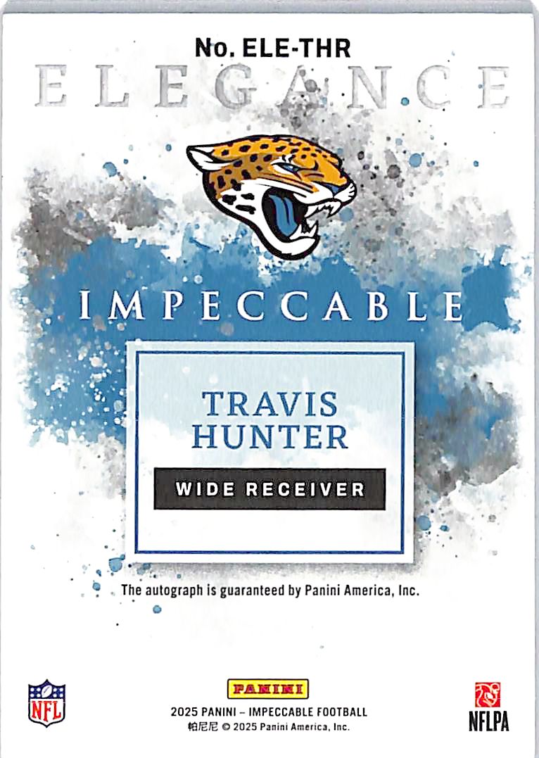 2025 Impeccable Travis Hunter Auto Autograph Rookie RC Silver Bar Elegance /20 Jaguars