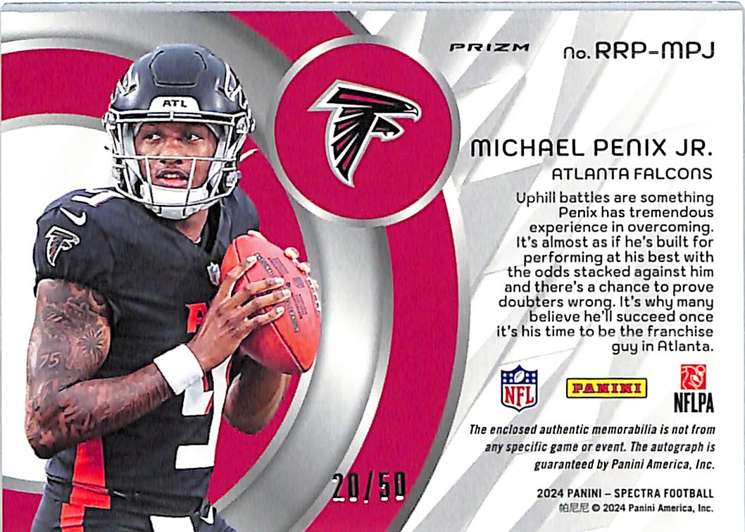 2024 Spectra Michael Penix Jr Auto Autograph Rookie RC Patch Jersey /50 Falcons
