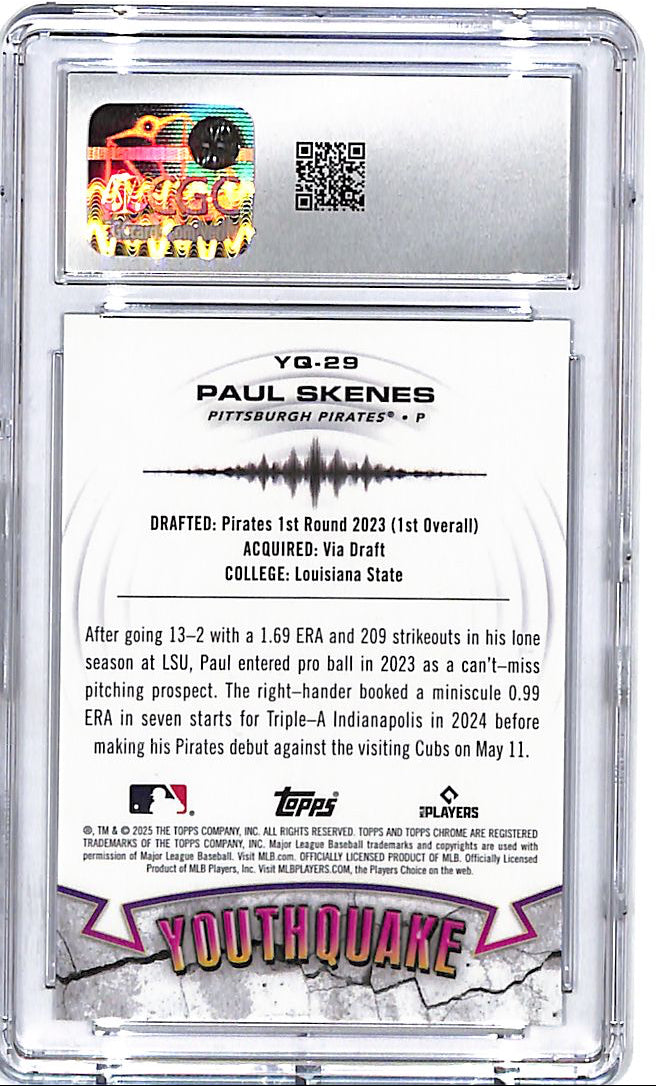 2025 Topps Chrome Paul Skenes Youthquake Rookie RC Black Refractor CGC 9.5 /10 Pirates