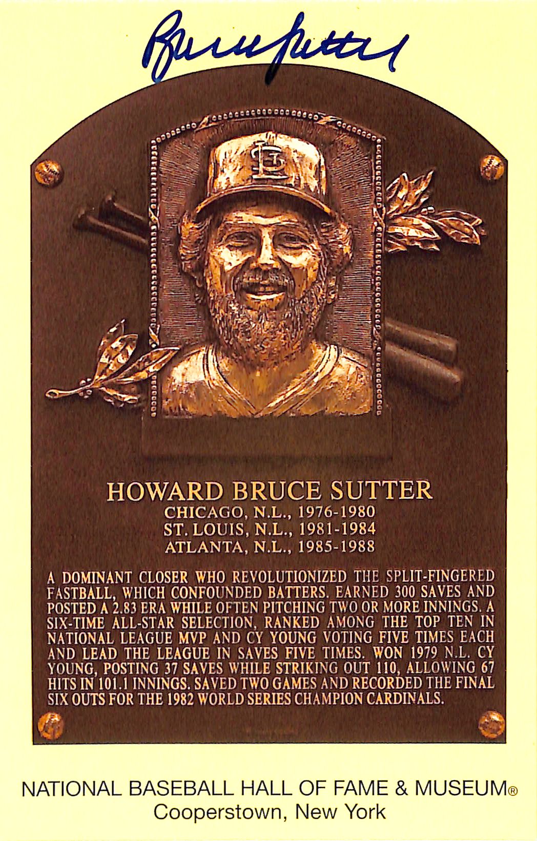 Bruce Sutter Signed Auto Autograph Hall of Fame Plaque Cardinals JSA COA Authentic