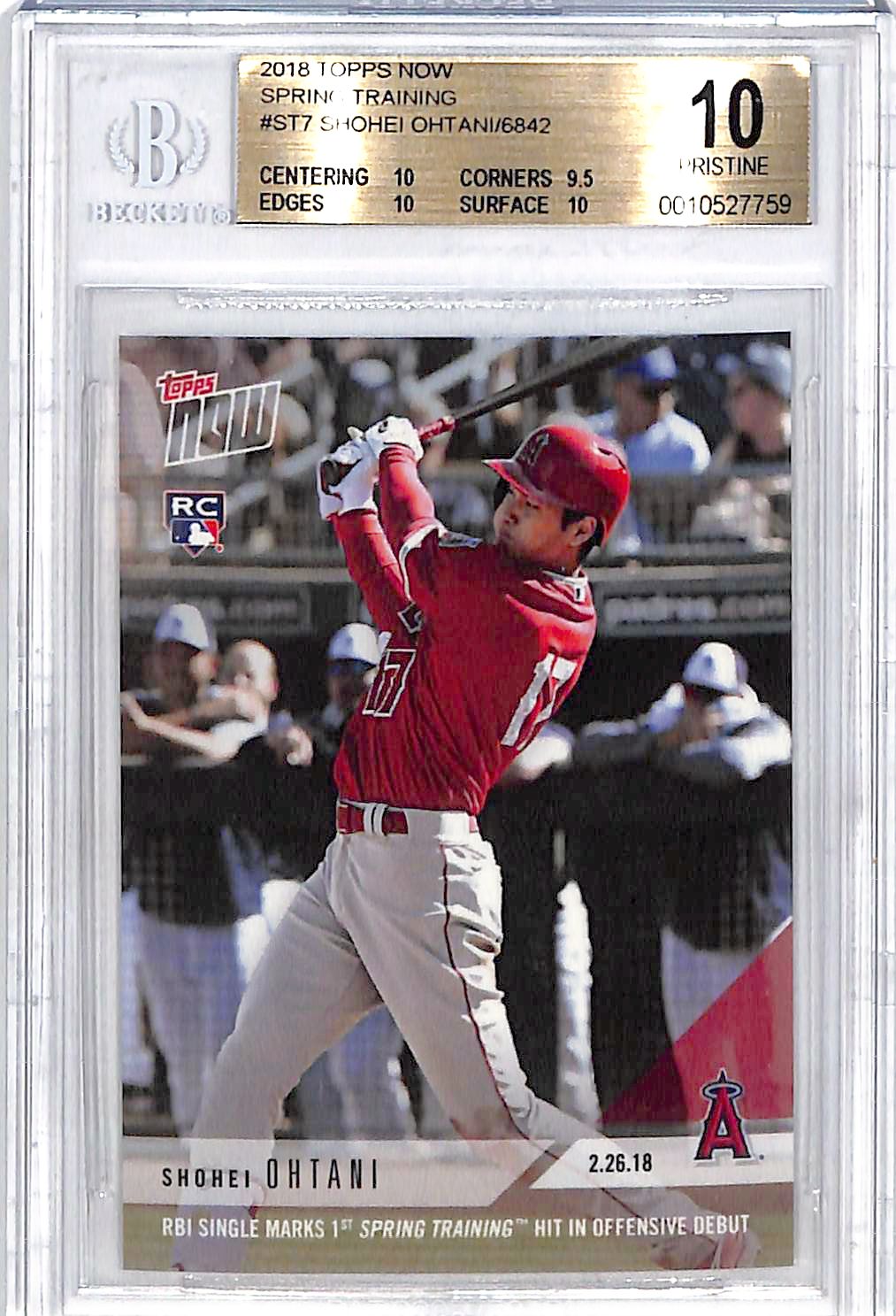 2018 Topps Now Shohei Ohtani Spring Training Rookie RC BGS 10 Angels