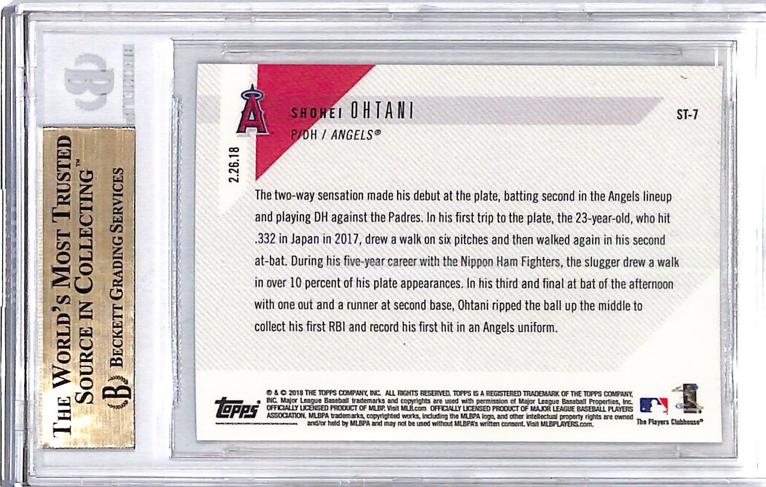2018 Topps Now Shohei Ohtani Spring Training Rookie RC BGS 10 Angels